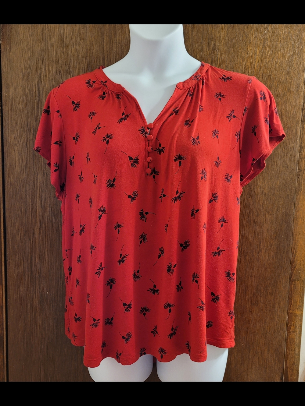 Liz Claiborne Red Floral Button-Placket Blouse 2Xl